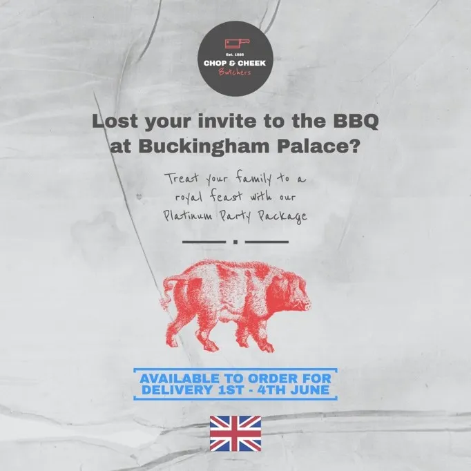 Grey, Red & Blue Queen Jubilee BBQ Butcher Instagram Square Post Set
