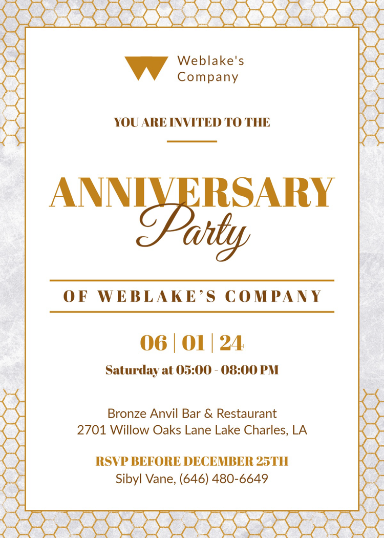 A formal event invitation for a company anniversary party with two elegant fonts