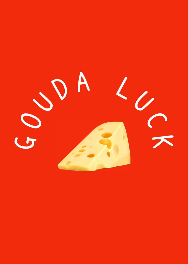 Red & Yellow Cheese Good Luck Card