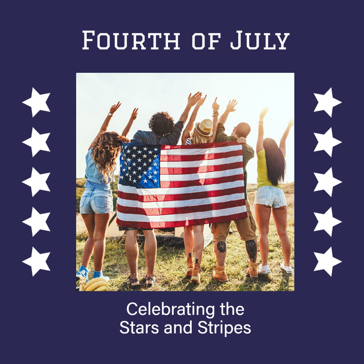 "Fourth of July – celebrating the stars and stripes" Instagram post with an image of 5 people facing away with an American flag
