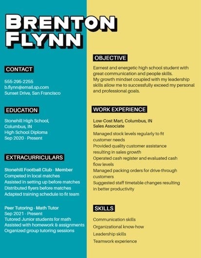 Yellow and Blue Minimal Resume