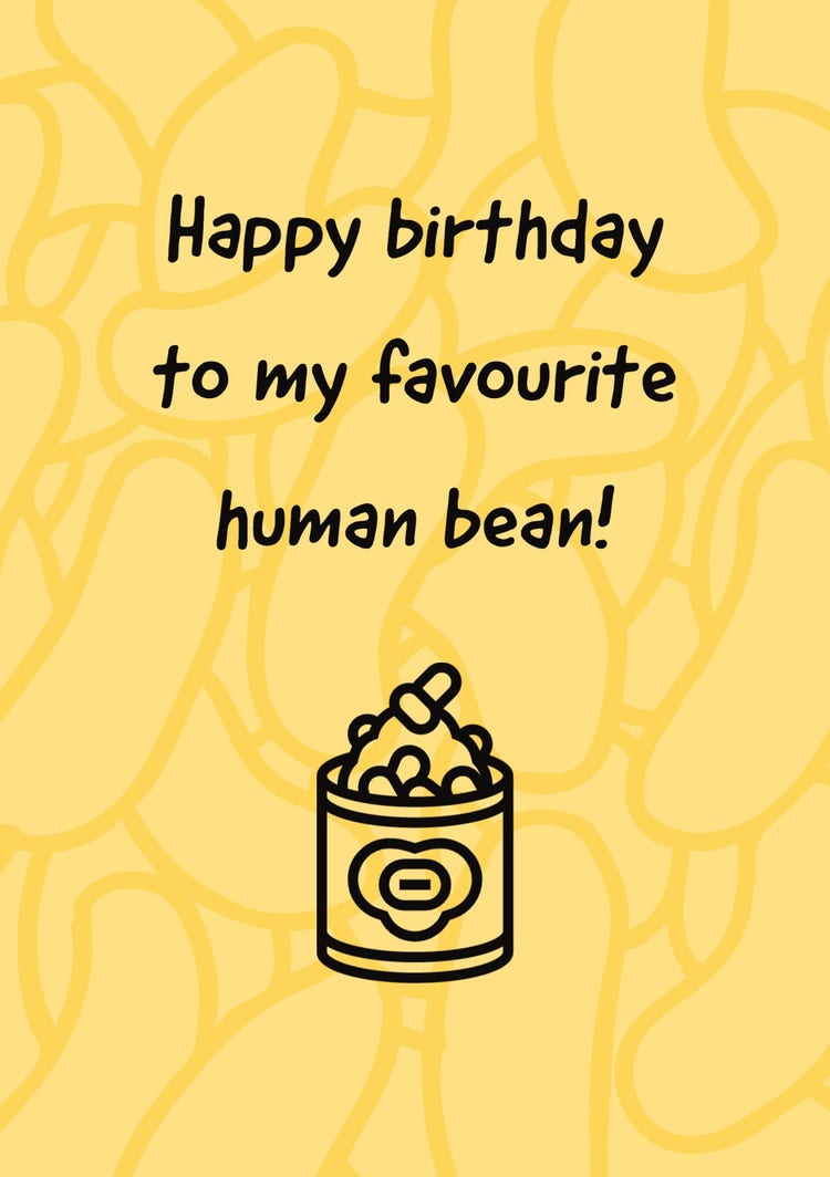Yellow & Black Favourite Human Bean Birthday A5 Greeting Card