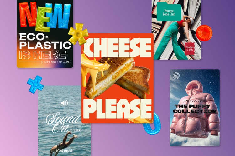 Template examples on purple background