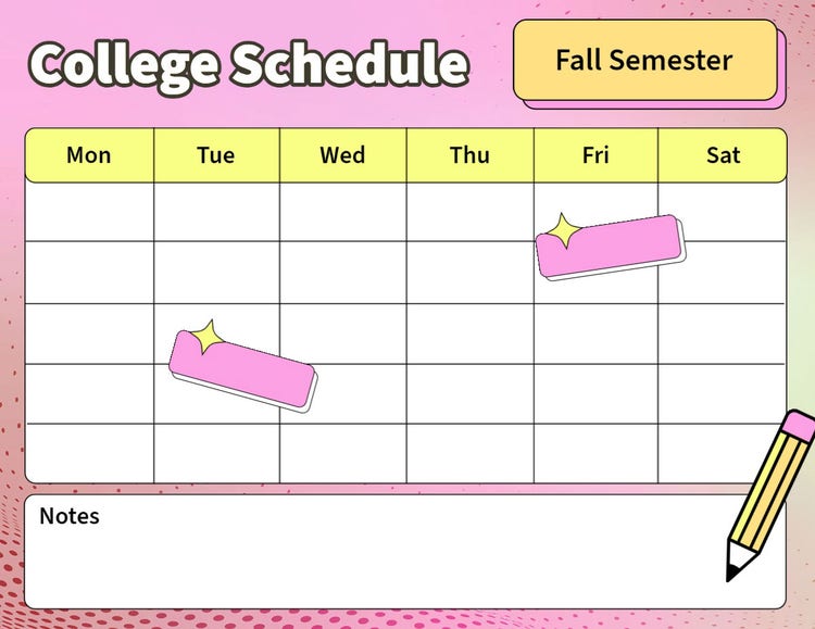 Pink Class Schedule For College Student
