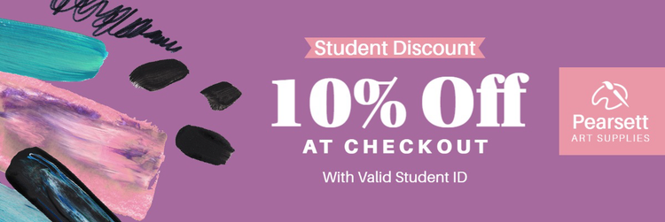 A horizontal banner ad for a student discount with 10% off at checkout with a valid student ID