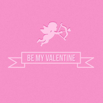 "Be my Valentine" Instagram post with an outline of a baby cupid holding a bow and arrow against a pink background