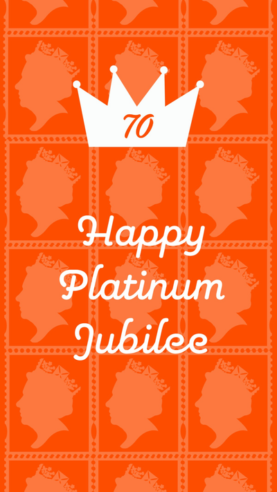 Orange & White Stamp Pattern with Crown Happy Platinum Jubilee Instagram Story