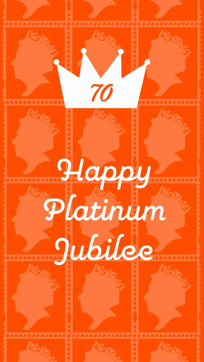Orange & White Stamp Pattern with Crown Happy Platinum Jubilee Instagram Story