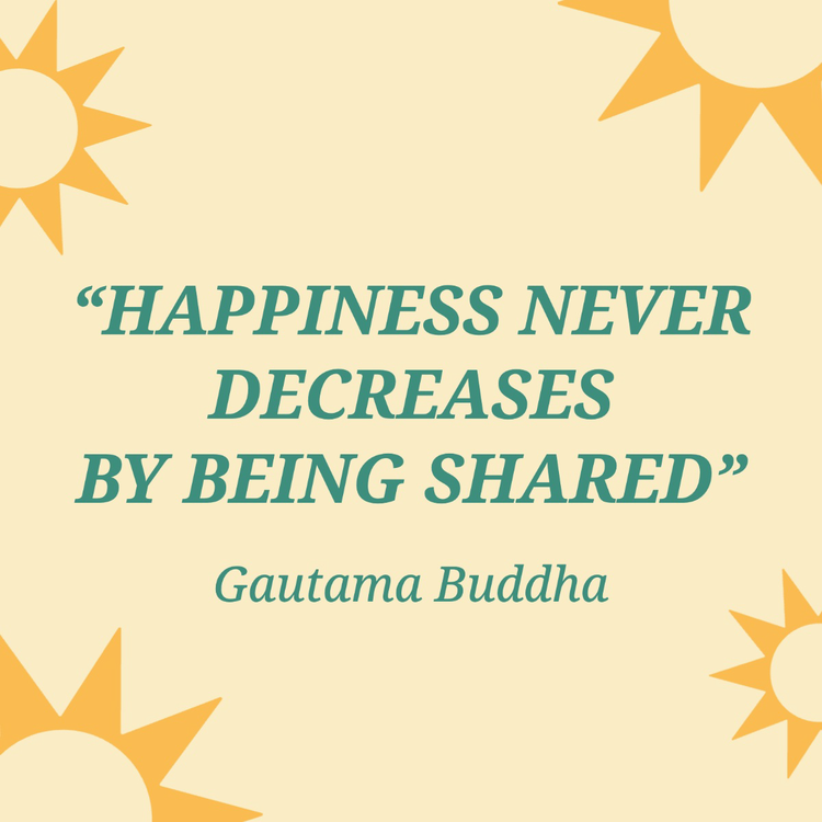 "Happiness never decreases by being shared - Gautama Buddha" Instagram post with graphics of suns