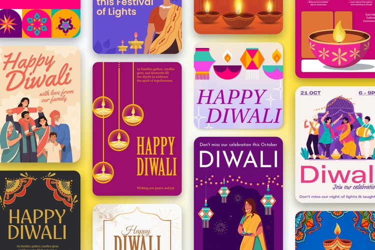 Featured Adobe Express templates over a yellow background