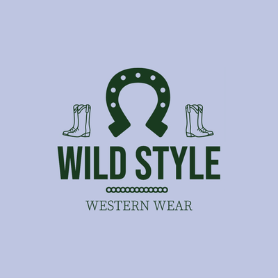 Wild Style Western Wear logo written in the fonts Bebas Neue and Source Serif 4 with icons of cowboy boots and a horseshoe