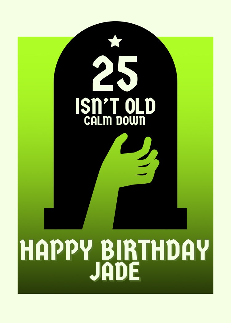 Green Funny Grave Zombie Illustration Happy Birthday Card
