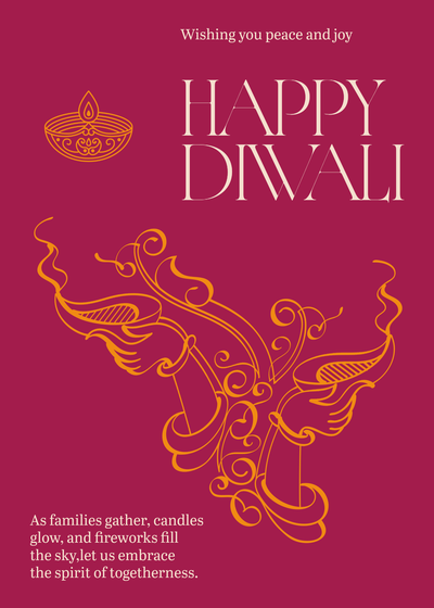Happy Diwali greeting card template in dark pink
