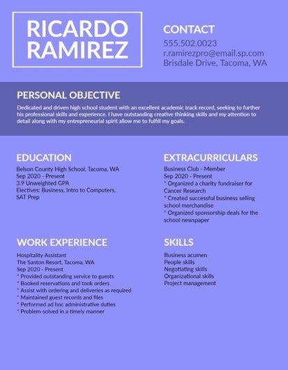 Purple And White Modern Rectangle Resume