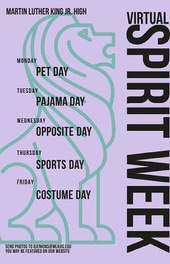 purple virtual spirit week poster Spirit Week