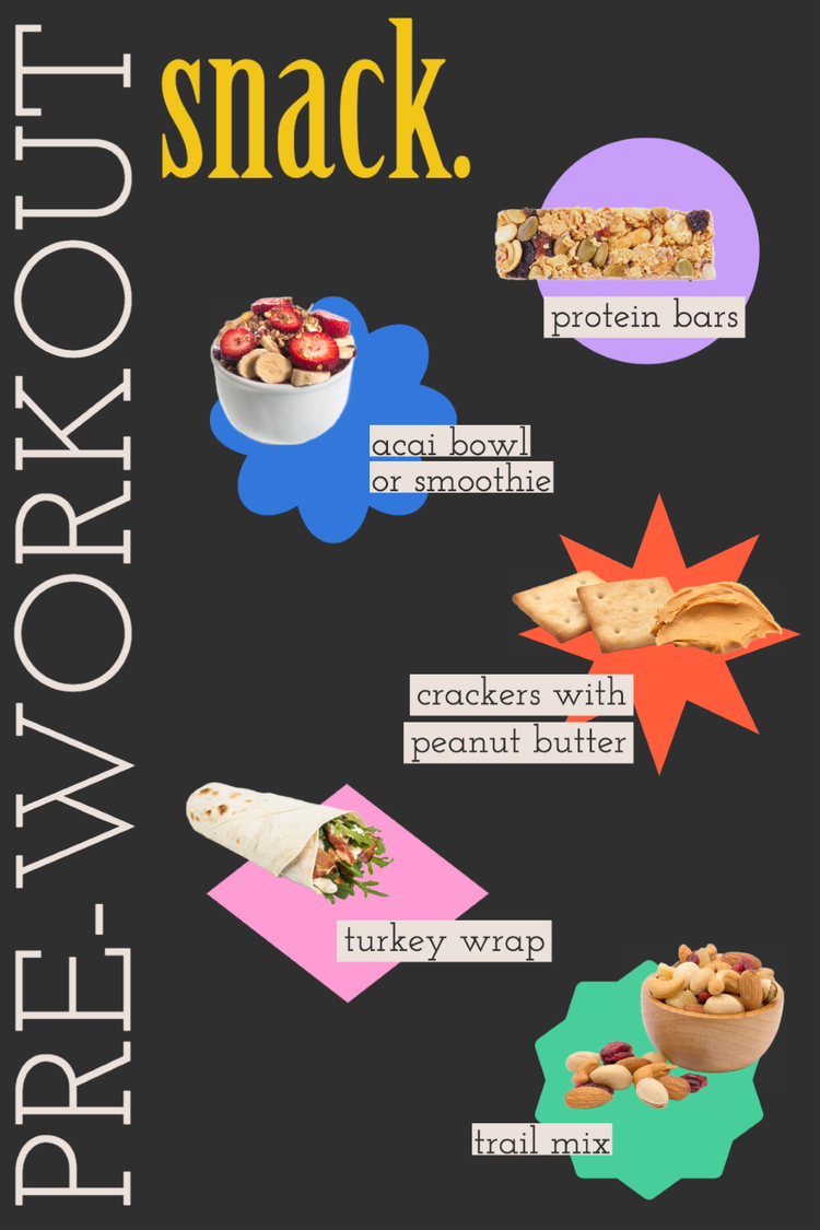 A social media influencer showcasing the various items they eat as a pre-workout snack