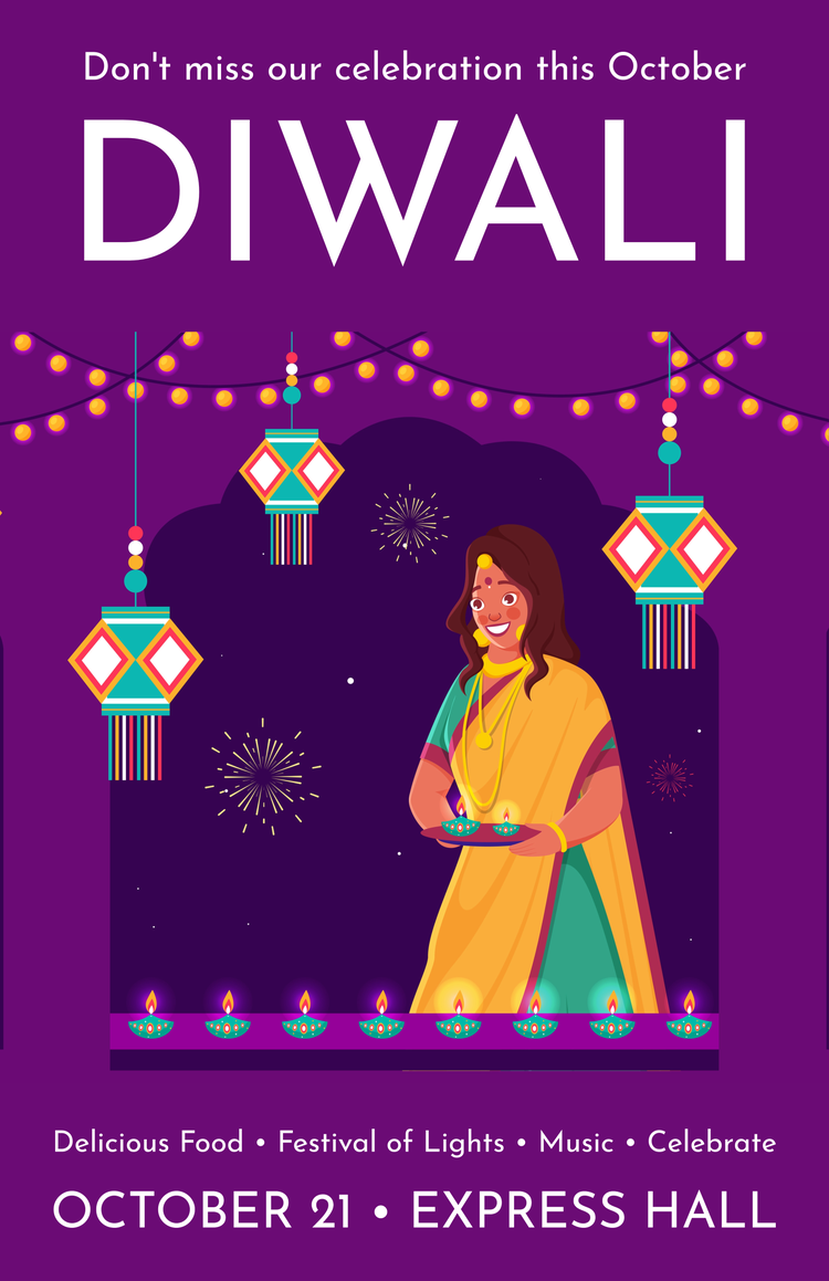 Diwali poster template in purple