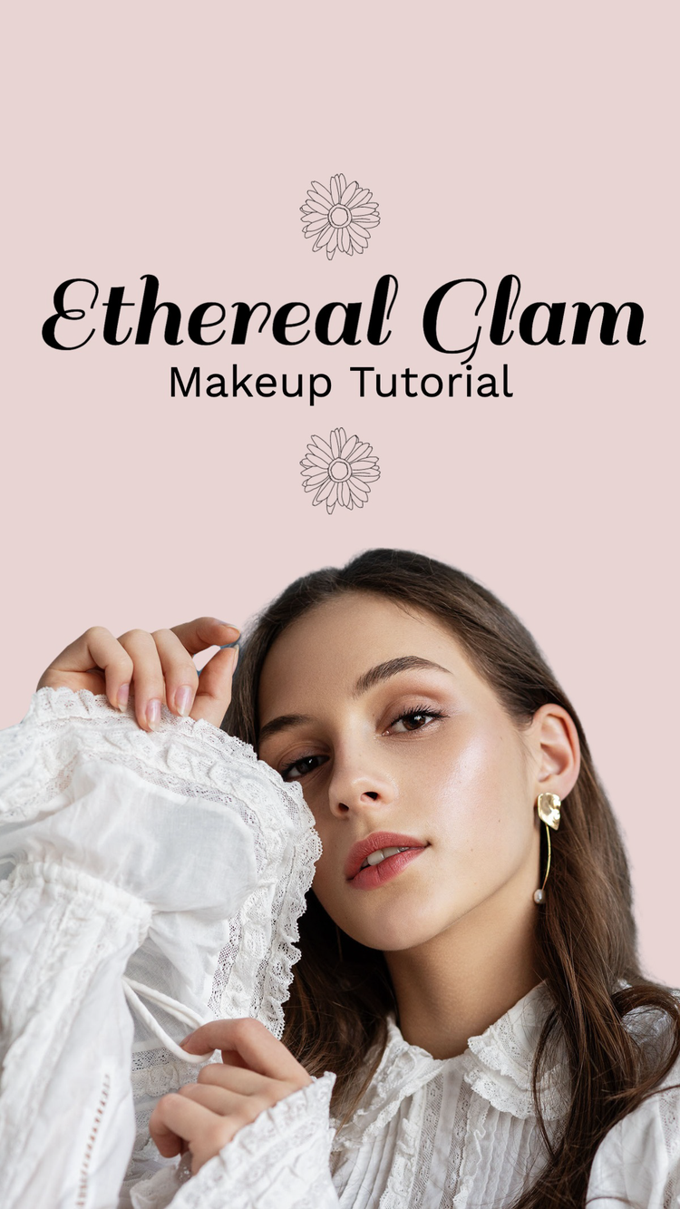 A TikTok video titled "Ethereal gam makeup tutorial" with a person posing in a white
