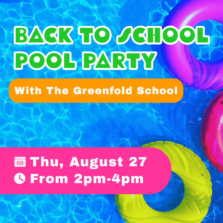 An event announcement for a back to school pool party written in retro and contemporary fonts