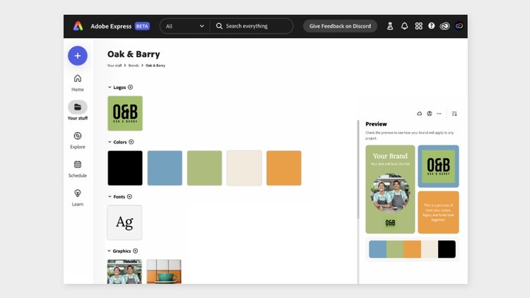 The Brand screen shows options to upload a logo, colors, fonts, graphics, and templates || step2_Create-a-brand-kit-from-scratch-or-from-an-existing-Library_900x506.jpg