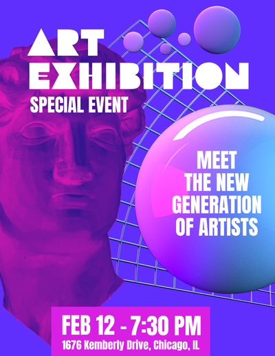 An event flyer for an art exhibition special event with a funky header font and clean body text