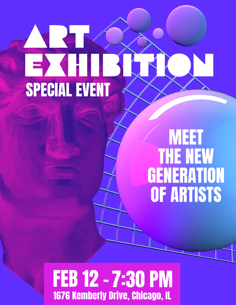 An event flyer for an art exhibition special event with a funky header font and clean body text