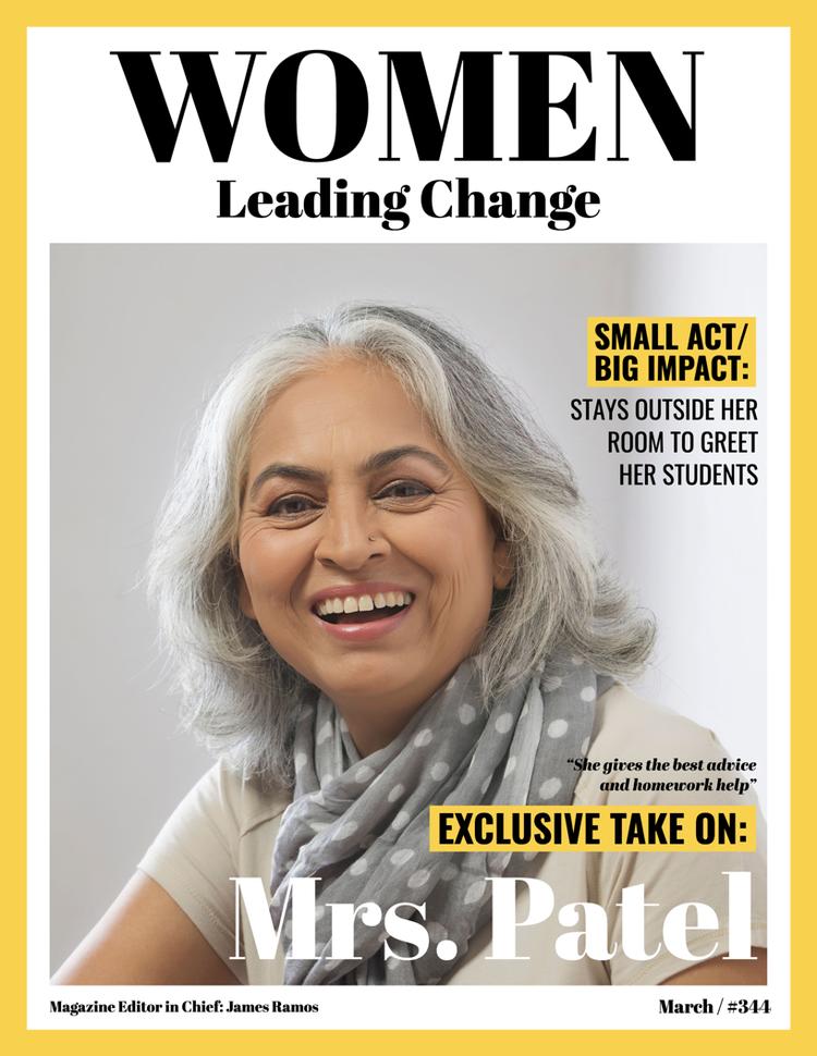 A magazine cover with a person smiling Description automatically generated with medium confidence