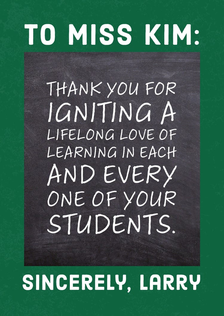 Green Chalkboard Student Love Letter To Teacher Card