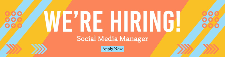 A LinkedIn banner promoting that a company is hiring a social media manager and encouraging people to apply now