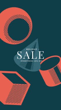 Image advertising for a Sale featuring red 3D shapes over a dark green background