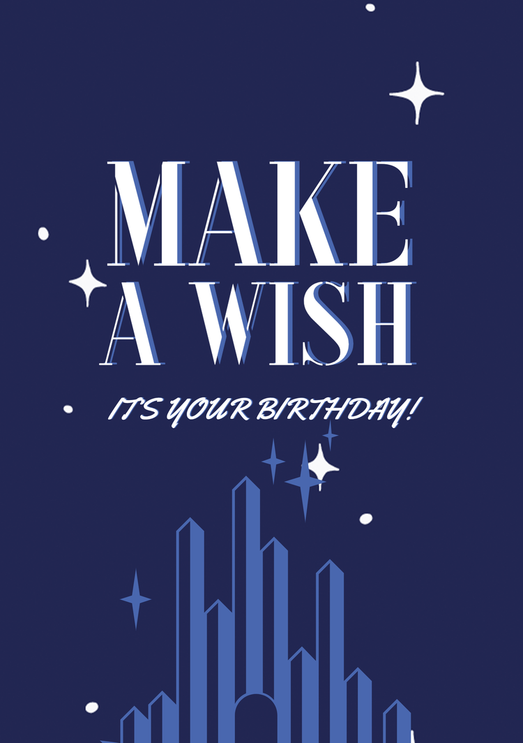 "Make a wish it's your birthday!" card with sparkles and gemstones