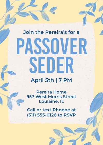 Passover invitation template in yellow and blue