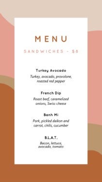 Image of a menu in white layered over a pink and brown background