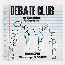 A screenshot of a debate club Facebook post template