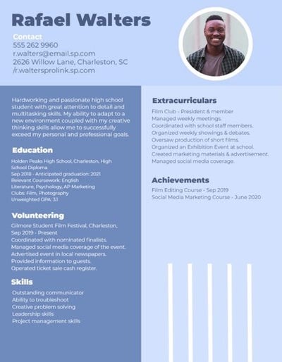 Blue And White Classic Column Photo Resume