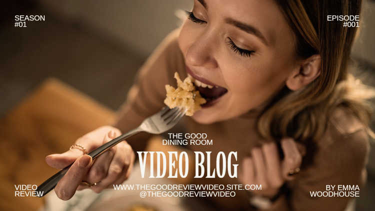 A channel banner for a food vlogger with an image taken from above of a person eating with a fork