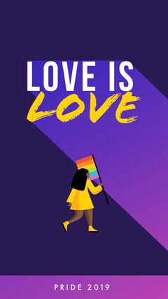 Purple and Yellow Woman with Rainbow Flag Instagram Story