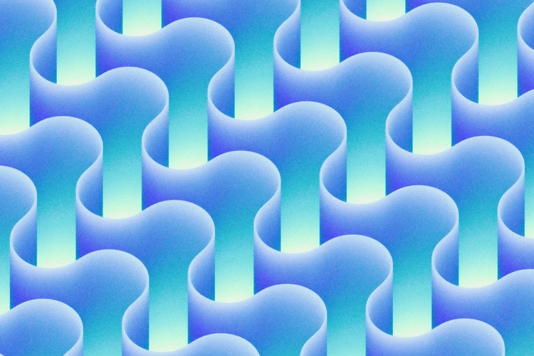 blue wavy three-dimensional lines on a turqouise background