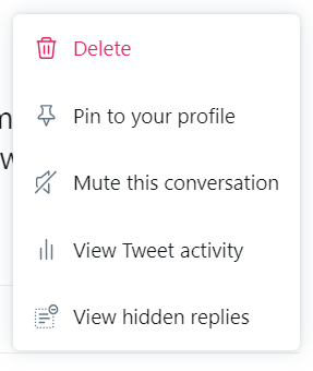 Delete or pin tweet dropdown