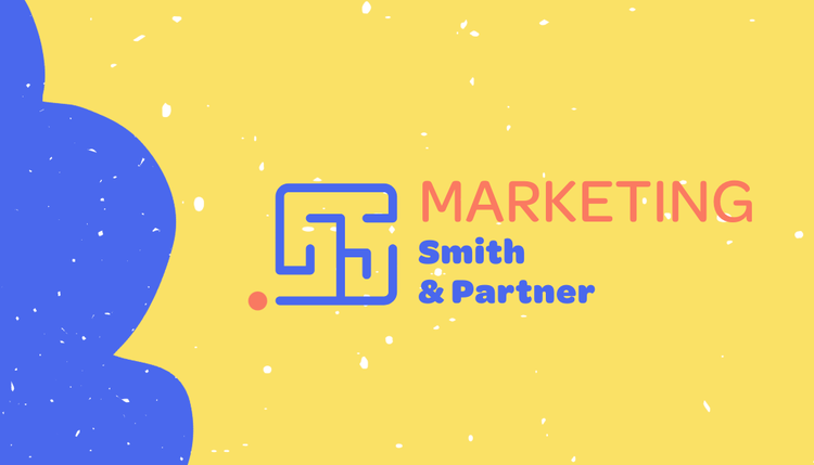 Adobe Express business card template for marketing business in yellow and blue