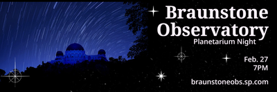 A Twitter banner advertising the Braunstone Observatory Planetarium Night with a long-exposure image of a planetarium at night