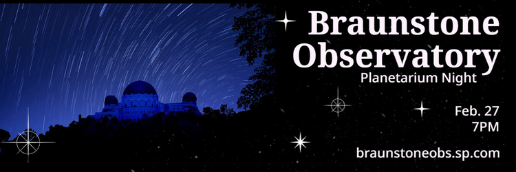 A Twitter banner advertising the Braunstone Observatory Planetarium Night with a long-exposure image of a planetarium at night