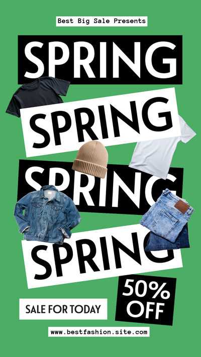 Spring sale advertisement in black white and green