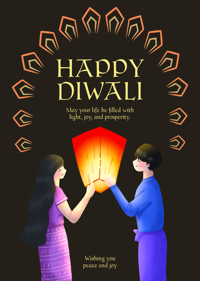 Happy Diwali greeting card template in black