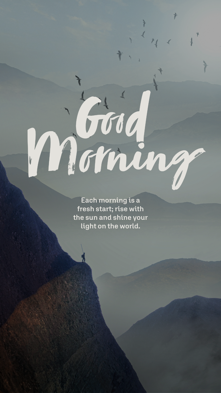 sky and mountains with a text overlay saying "good morning"