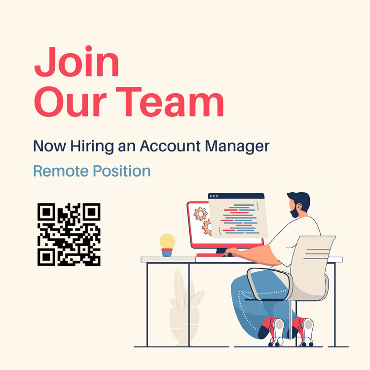 A Facebook Business Page ad promoting a hiring opportunity for an Account Manager with a QR code to scan for more information