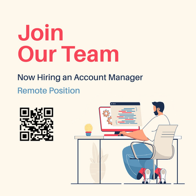 A Facebook Business Page ad promoting a hiring opportunity for an Account Manager with a QR code to scan for more information