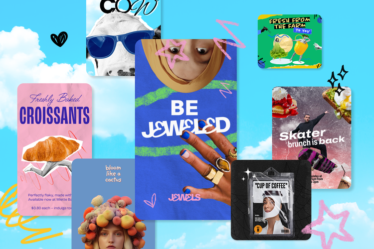 various templates over a blue sky background with puffy clouds