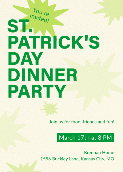 St. Patrick's day dinner party poster