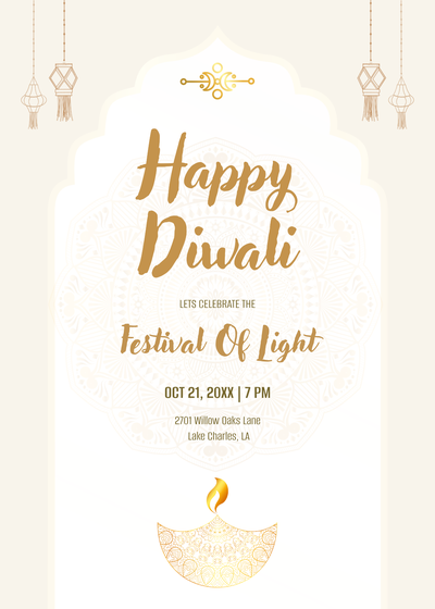 Happy Diwali poster template in white and cream